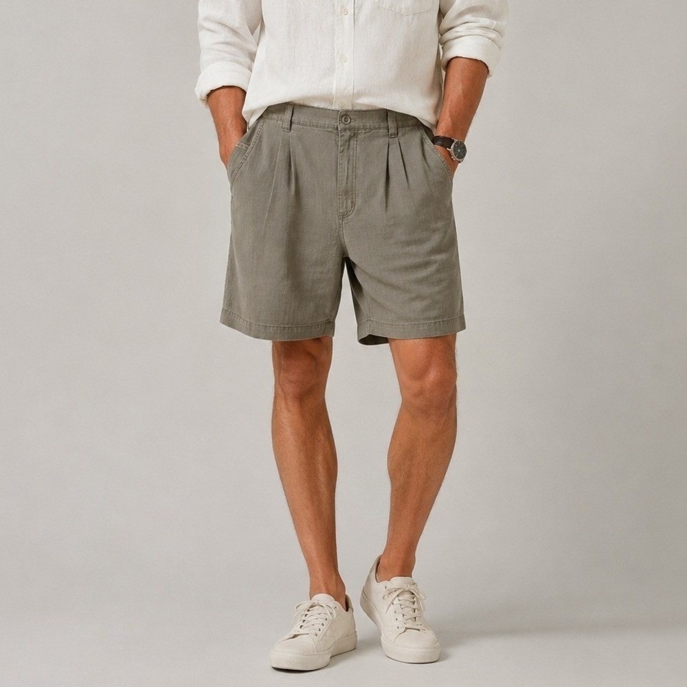 Big Dogs Mens Pleated Cotton Shorts Olive Green Size 42 Relaxed‎ Fit Casual